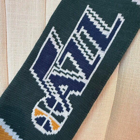 2 matching Utah JAZZ scarves NBA scarf 6.5 x 52" fringed basketball green yellow - Picture 3 of 4